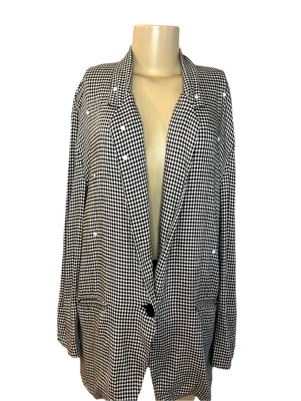 Vintage Tarazzia White & Black Plaid Bejeweled Blazer